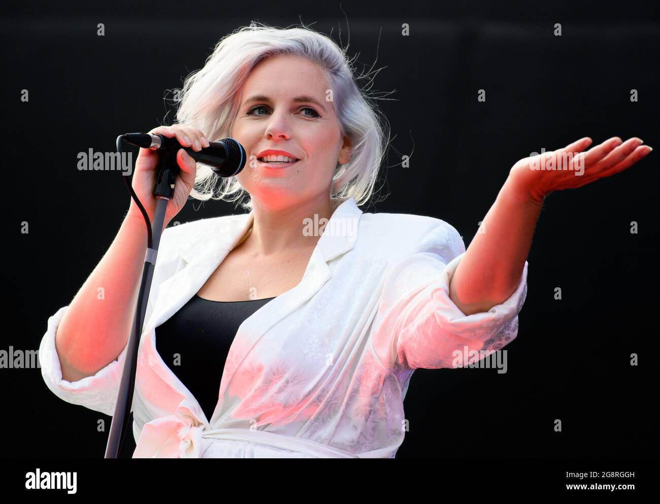 Dresden, Germany. 22nd July, 2021. Nina June sings during a concert in