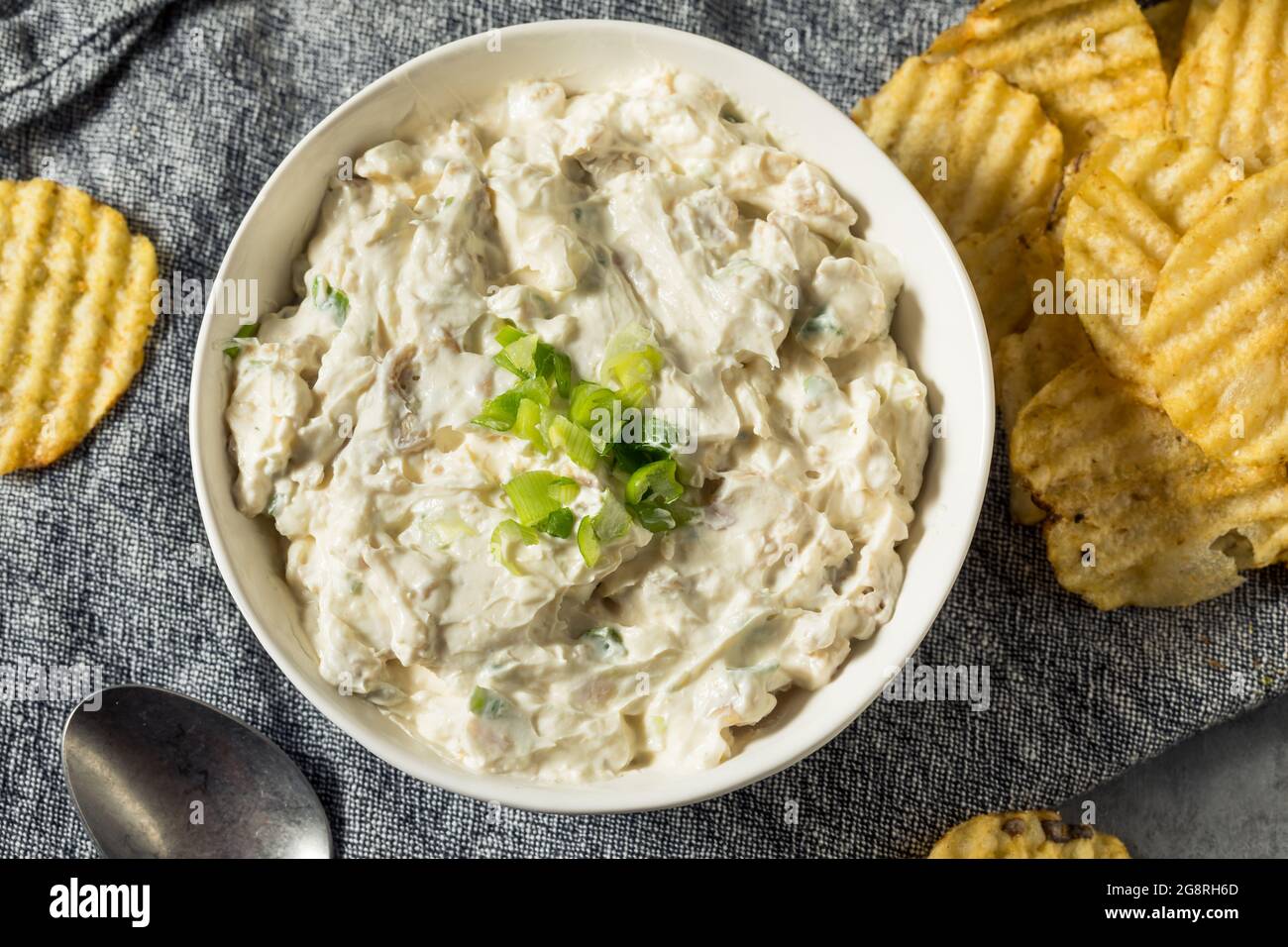 Homemade Clam Dip Appetizer with Potato Chips Stock Photo Alamy