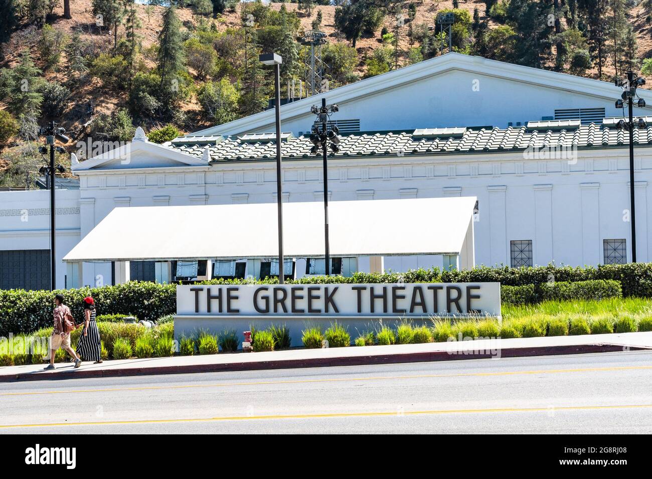 Greek theatre is an open air amphitheater for concerts in Griffith Park, CA Stock Photo