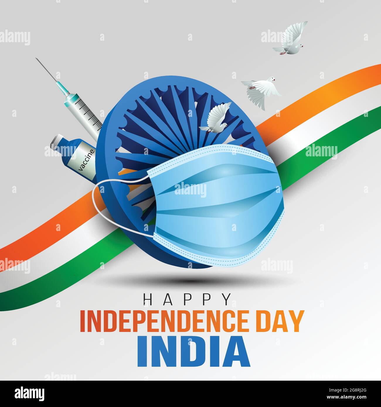 happy independence day India greetings. vector illustration design. covid-19, corona virus concept Stock Vector