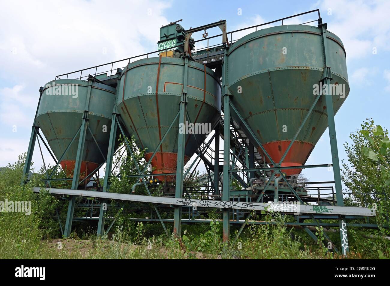 Decommissioned plant for gravel extraction on the Weser near Porta Westfalica Stock Photo