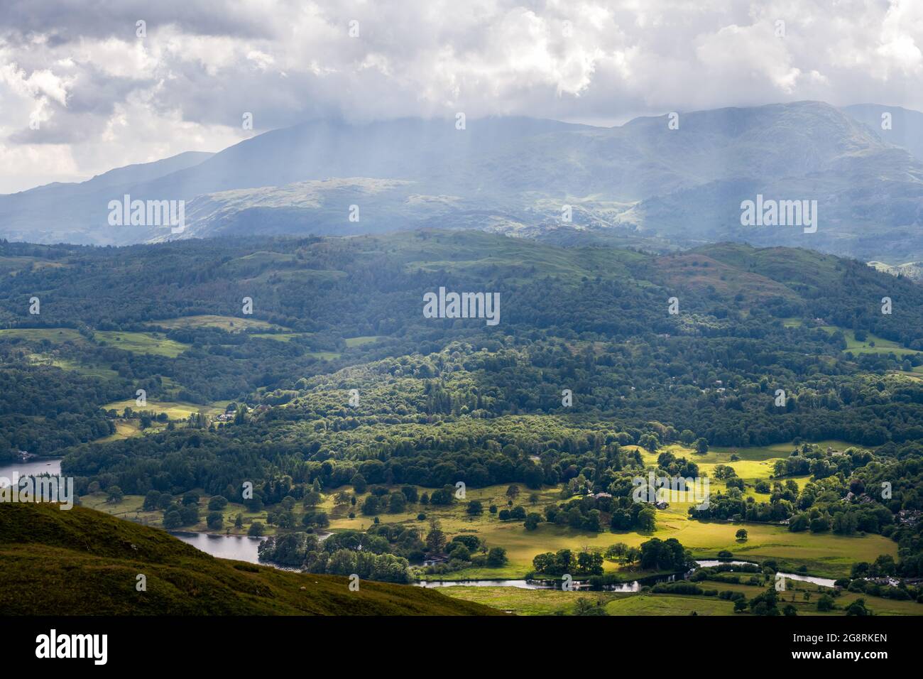View of river Rothay from Wansfell on a summer afternoon, Lake district, England Stock Photo