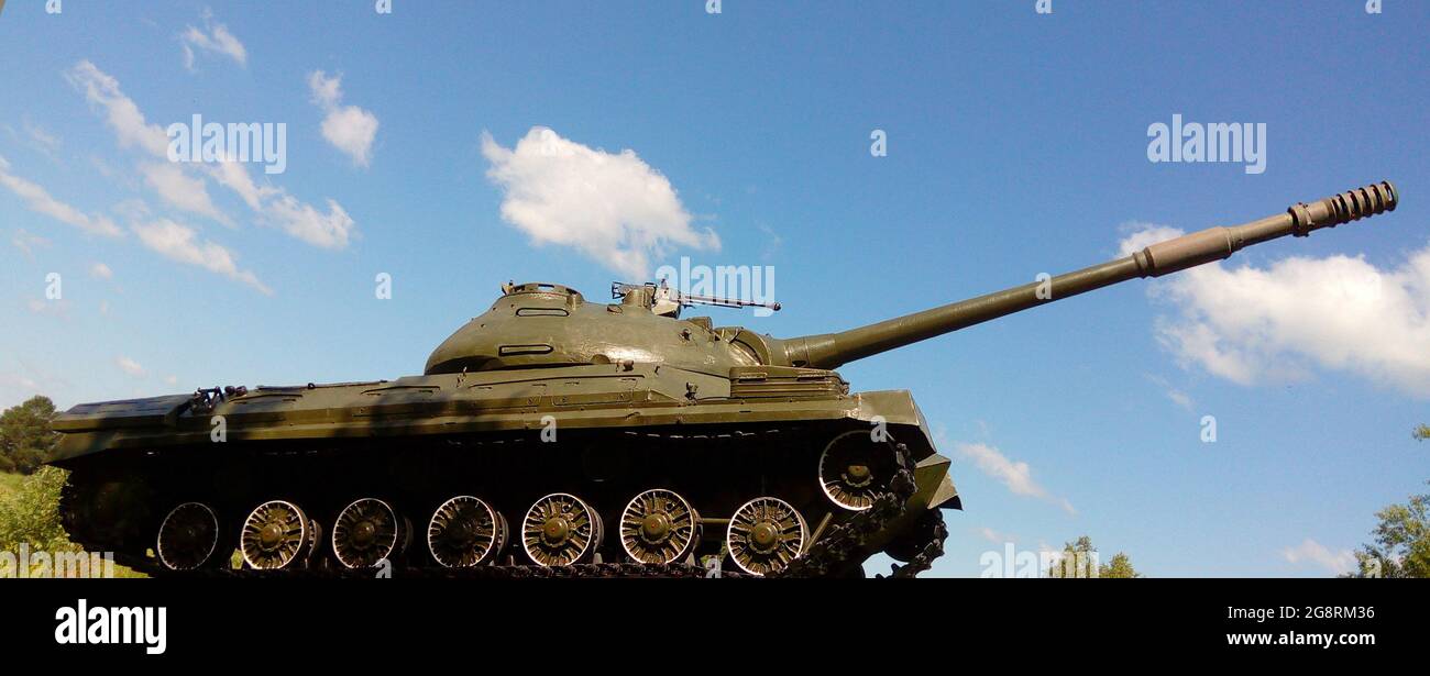 Tanks as a bulwark for the protection of the rights and freedoms of citizens. Military conflict zone. Civilian demonstration. Illegal border crossing Stock Photo