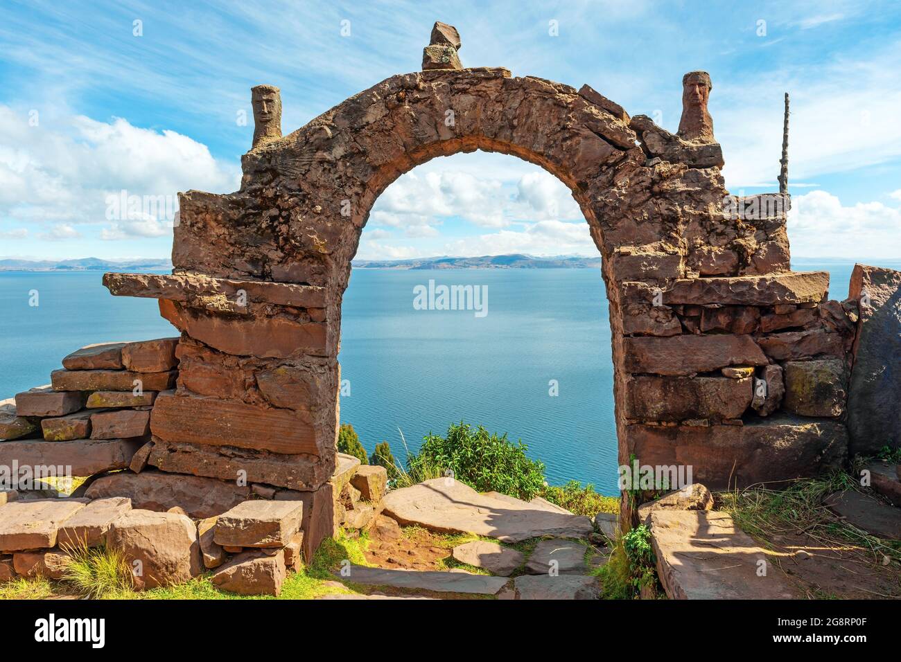 Arch on Taquile Island, Titicaca Lake, Peru. Stock Photo