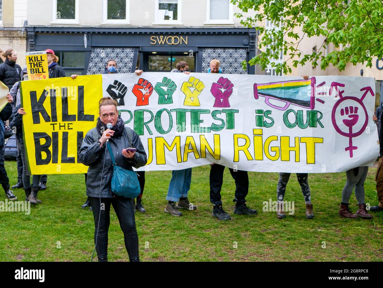 Bristol, UK. 1st May, 2021. Kill the bill protesters are pictured in College Green as they take part in Bristol’s 11th ‘Kill the Bill’ protest. Stock Photo