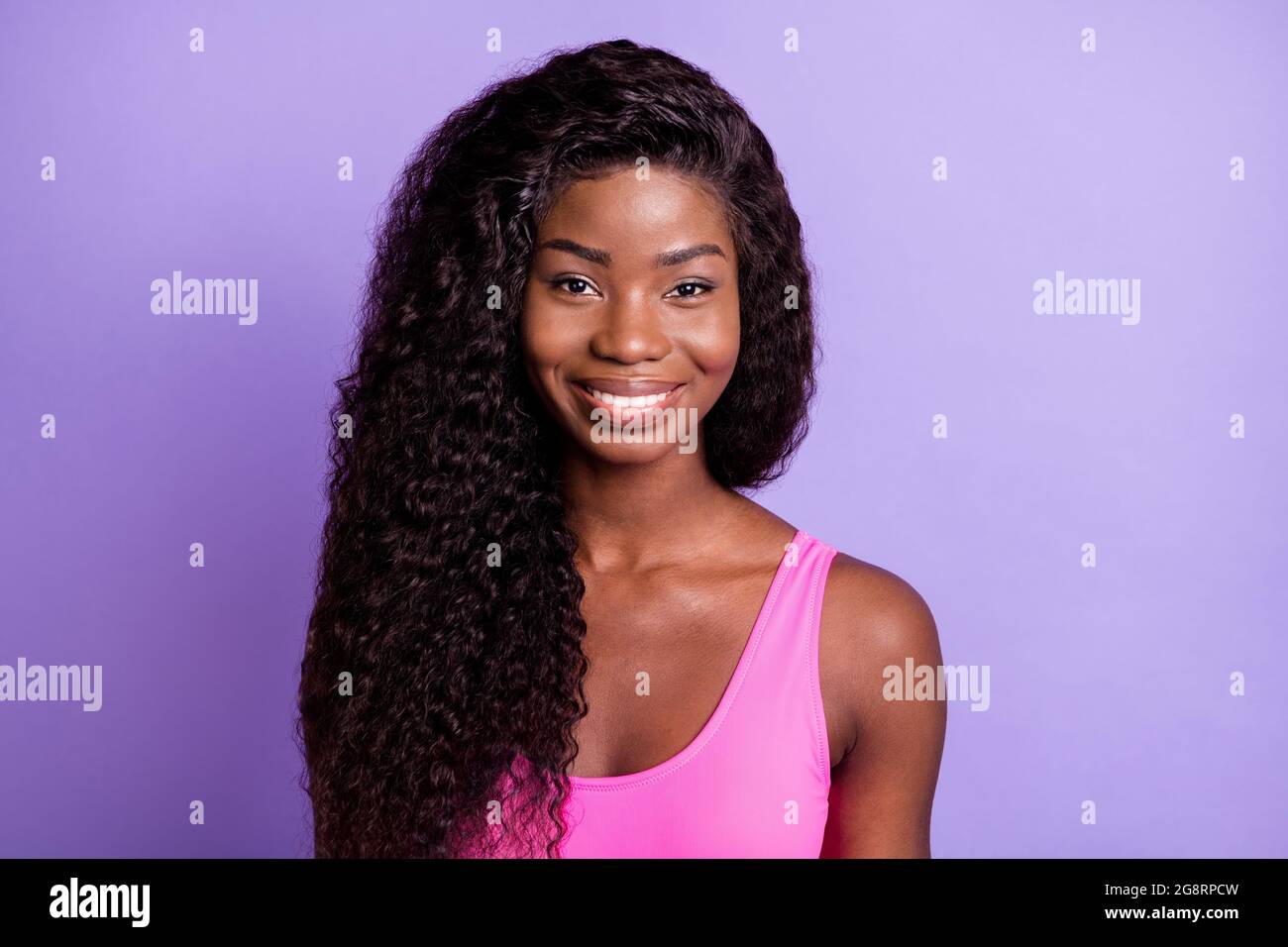 Photo of young attractive black woman happy positive toothy smile ...