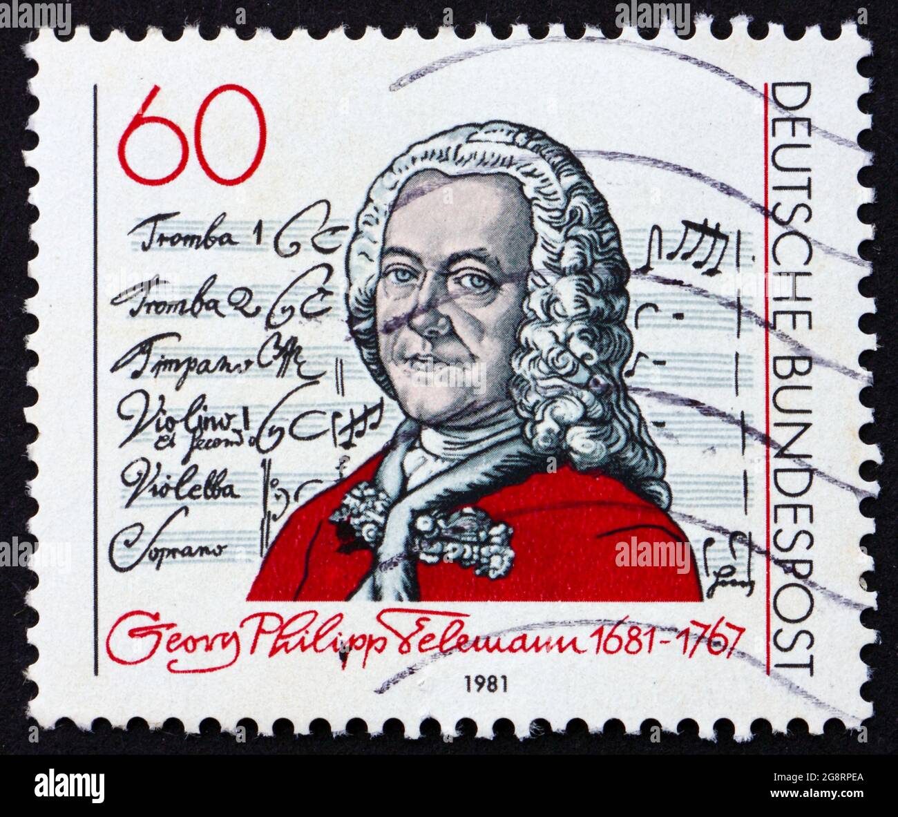 GERMANY - CIRCA 1981: a stamp printed in the Germany shows Georg Telemann, composer, circa 1981 Stock Photo