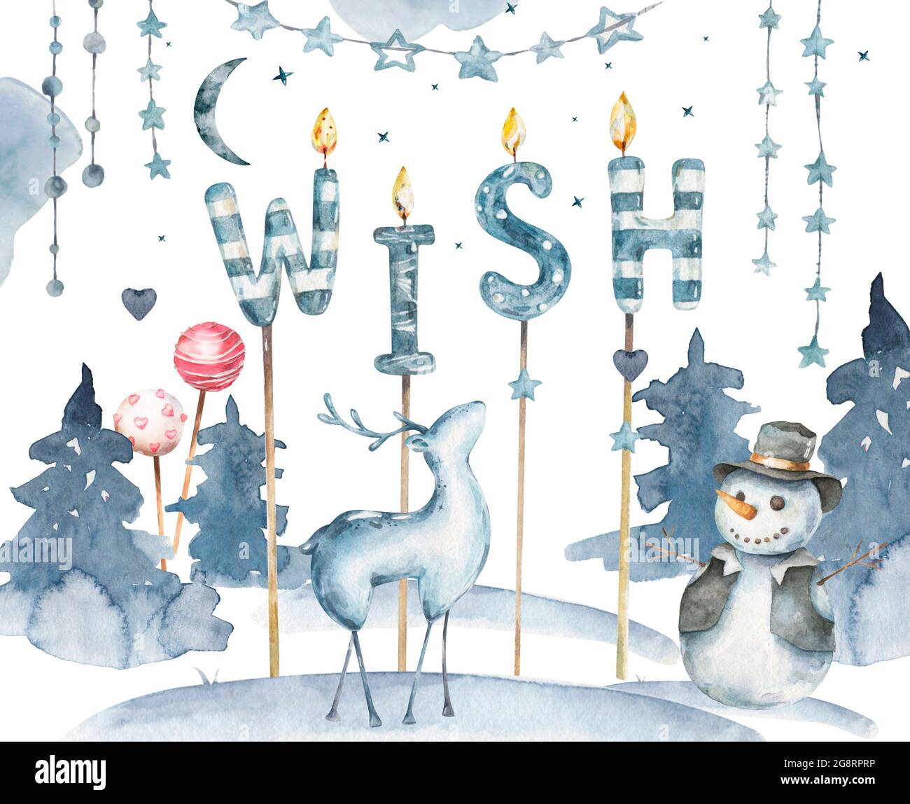Happy Chinese New Year 22 Winter Clipart For Card Snowman Deer Forest Set Isolated Illustration On White Background Stock Photo Alamy