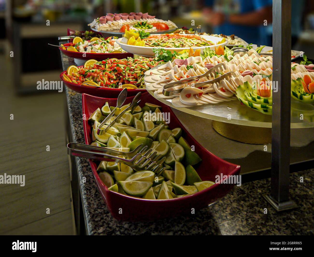Buffet for guests at a personal home dinner party in honor of the holiday. The use of a smorgasbord in the service of a large number of guests. Stock Photo