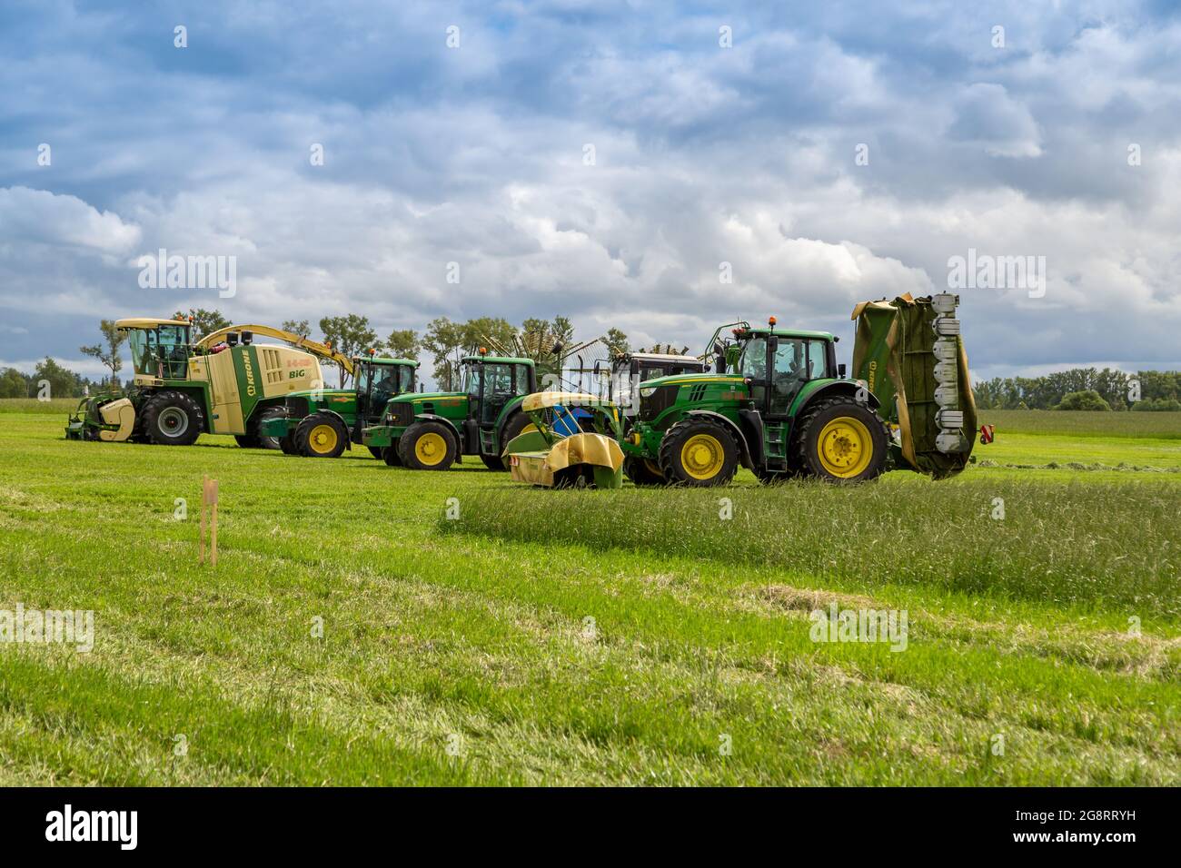 Russia, Leningrad Region June, 2019 Powerful tractors brand JOHN