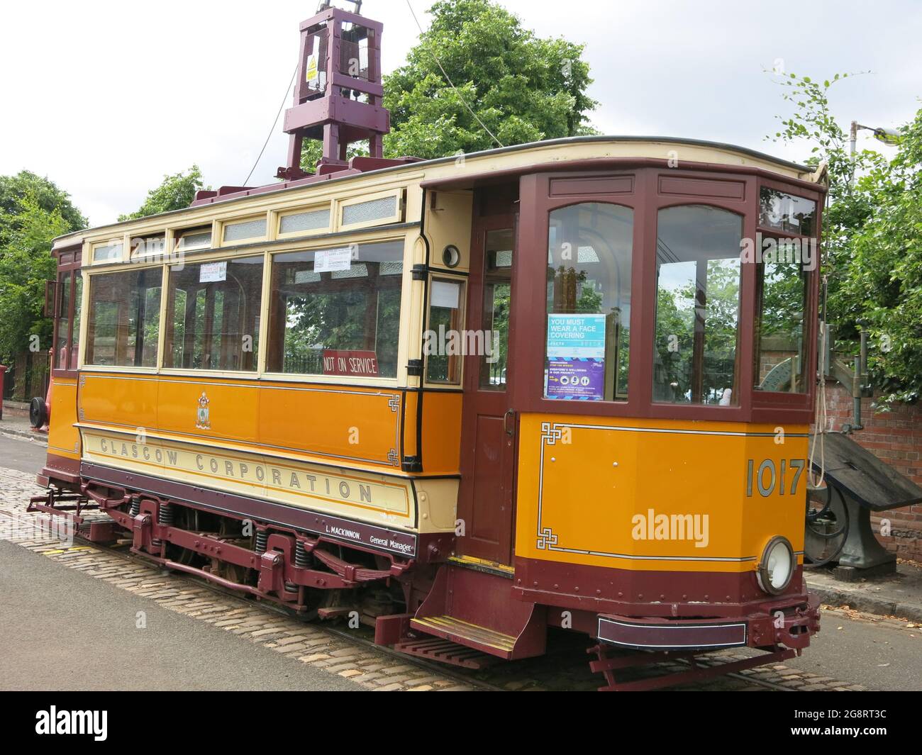 A Glasgow Corporation yellow tram 1017, Scotland's only working heritage tramway at Summerlee Museum of Scottish Industrial Life, Coatbridge. Stock Photo