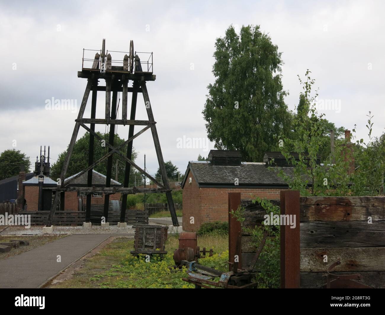Pit head winding gear in the section on the history of mining; Summerlee Museum of Scottish Industrial Heritage. Stock Photo