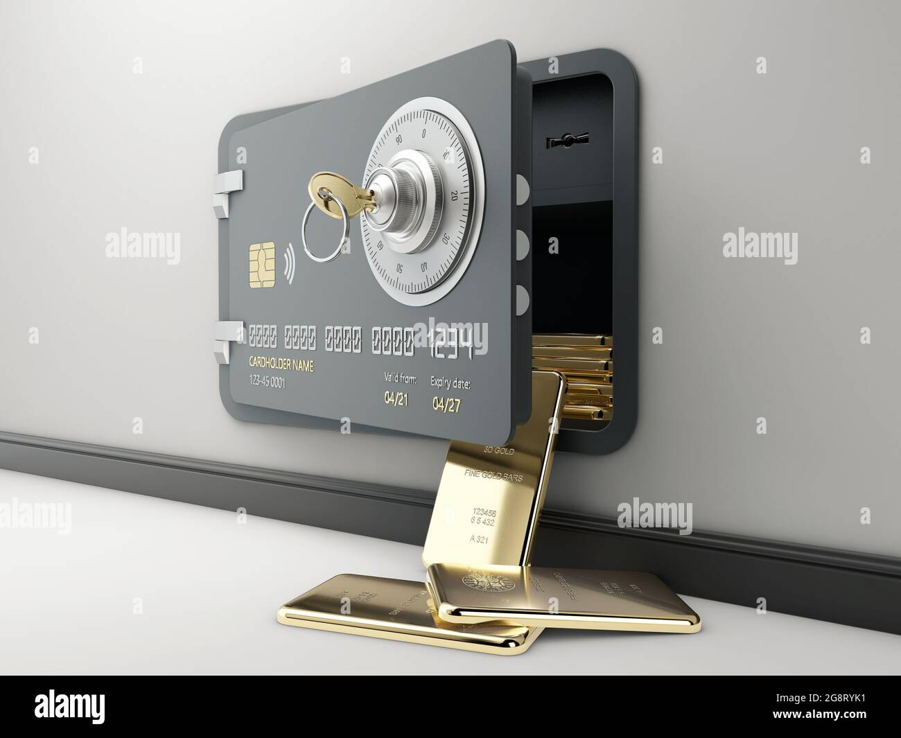 3d Rendering of Opened Credit Card with gold bars, Card Protection ...