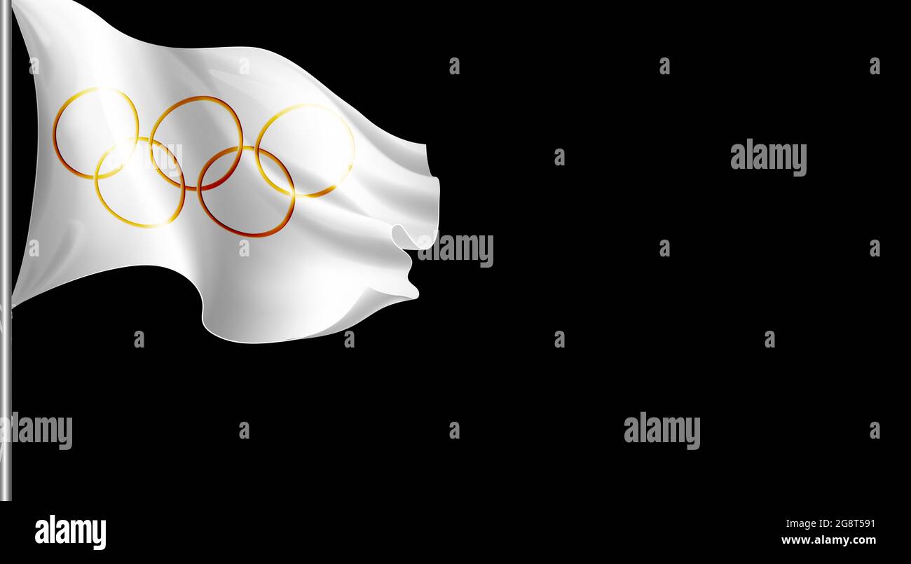 An Olympic Flag Design Fluttering in Black background. White Flag with