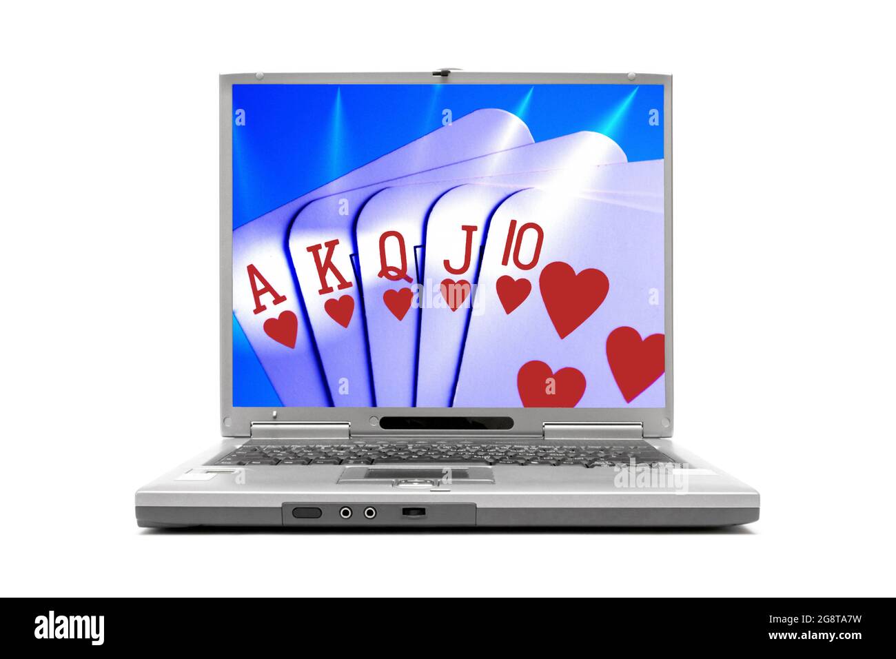 playing cards on the display of a laptop, online poker Stock Photo
