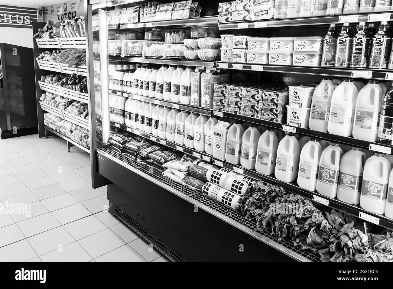 JOHANNESBURG, SOUTH AFRICA Jan 06, 2021 Fully stocked shelves of food and household items at