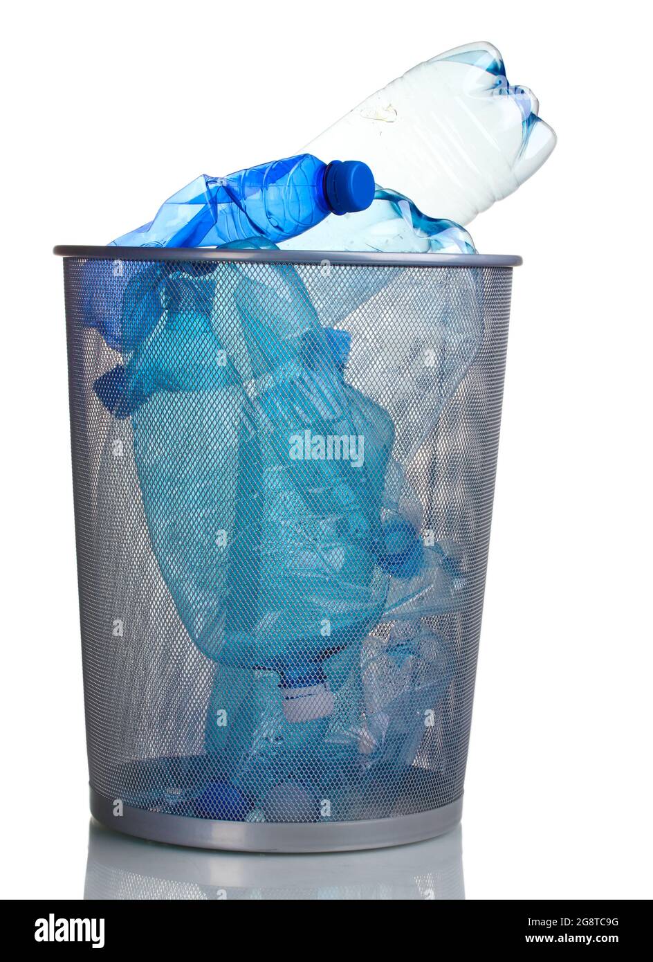 Metal trash bin from plastic bottles isolated on white Stock Photo - Alamy