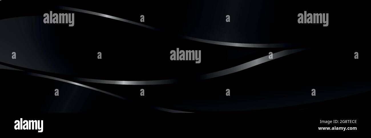Abstract dark black textured panoramic background with smooth silvery lines - Vector illustration Stock Vector