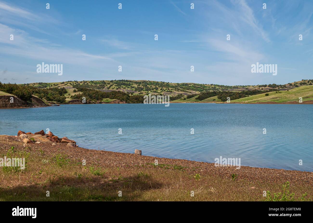 Chamberlain, SD, USA June 2, 2008 Missouri River North of town. Landscape with wide blue