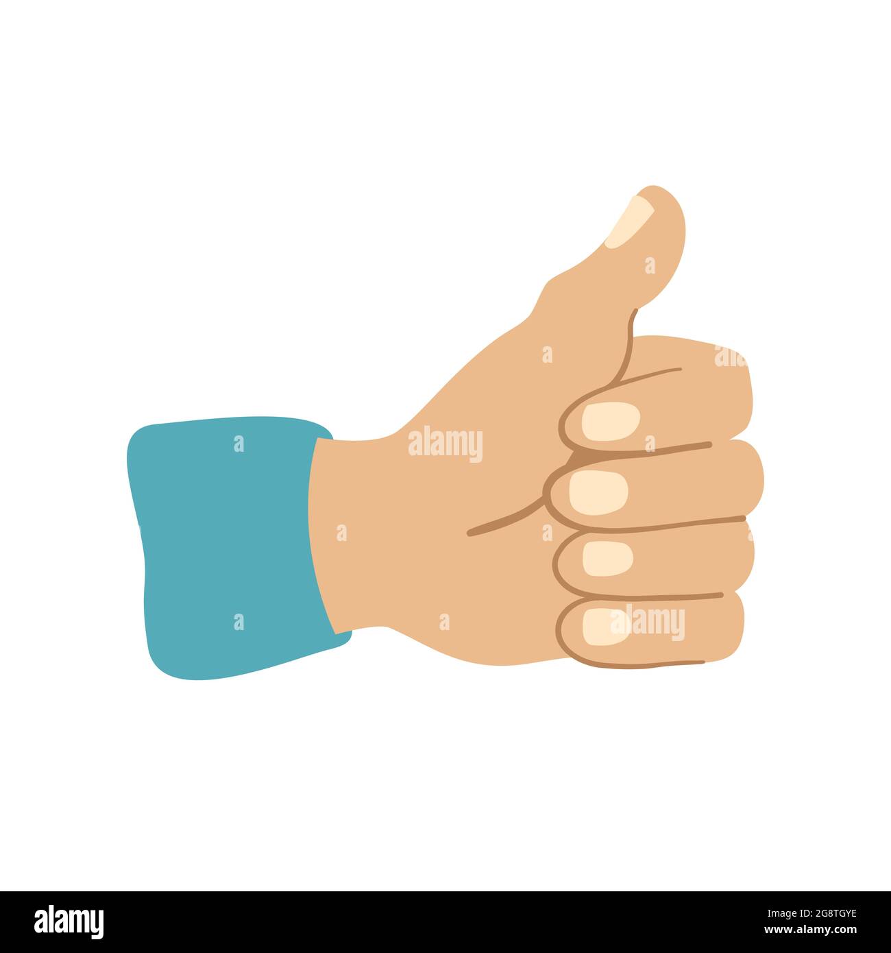 Man hand with a raised thumb isolated on white background. Stock Vector
