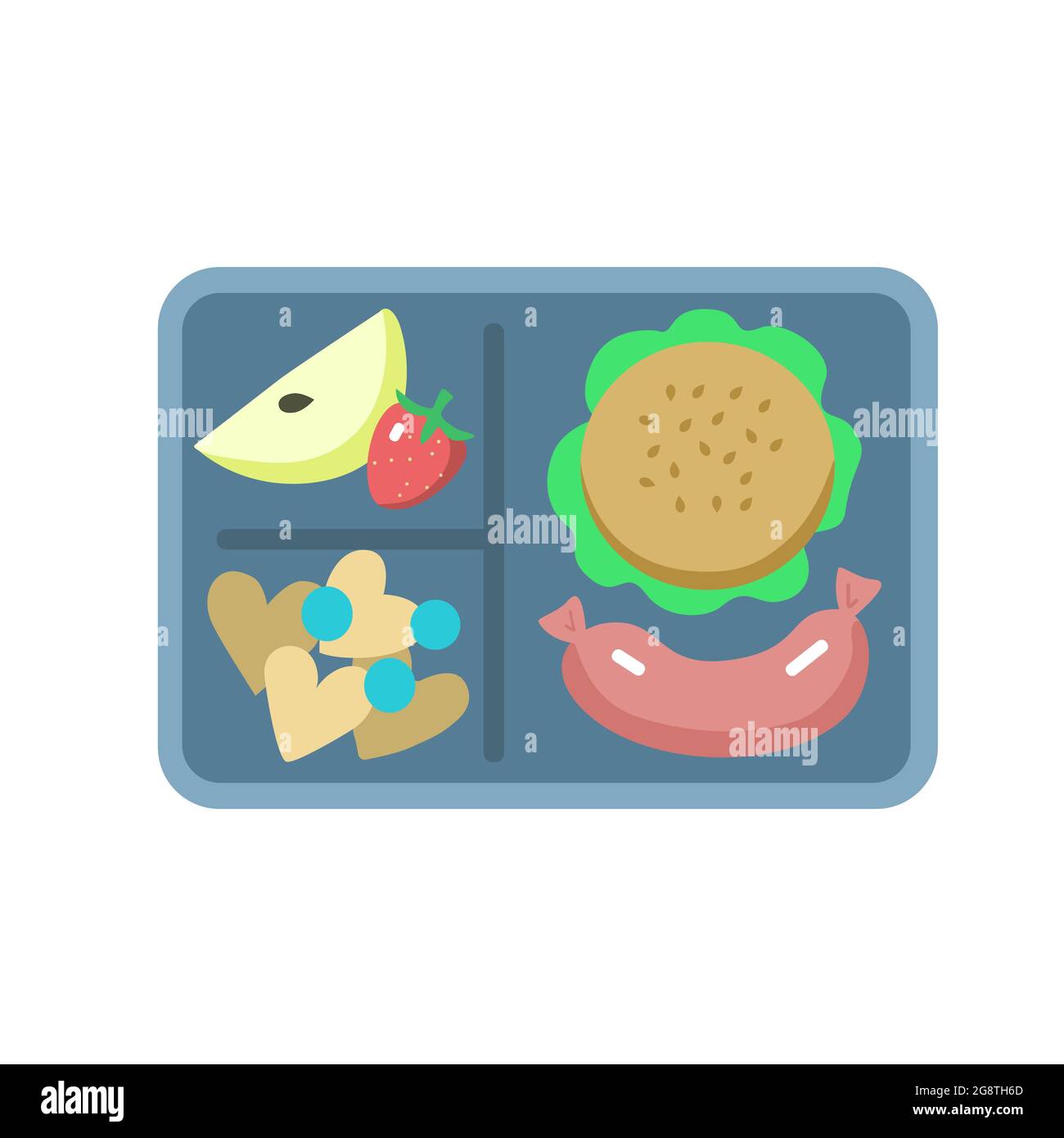 School meal trays. Lunch tray with food cafeteria menu, kid