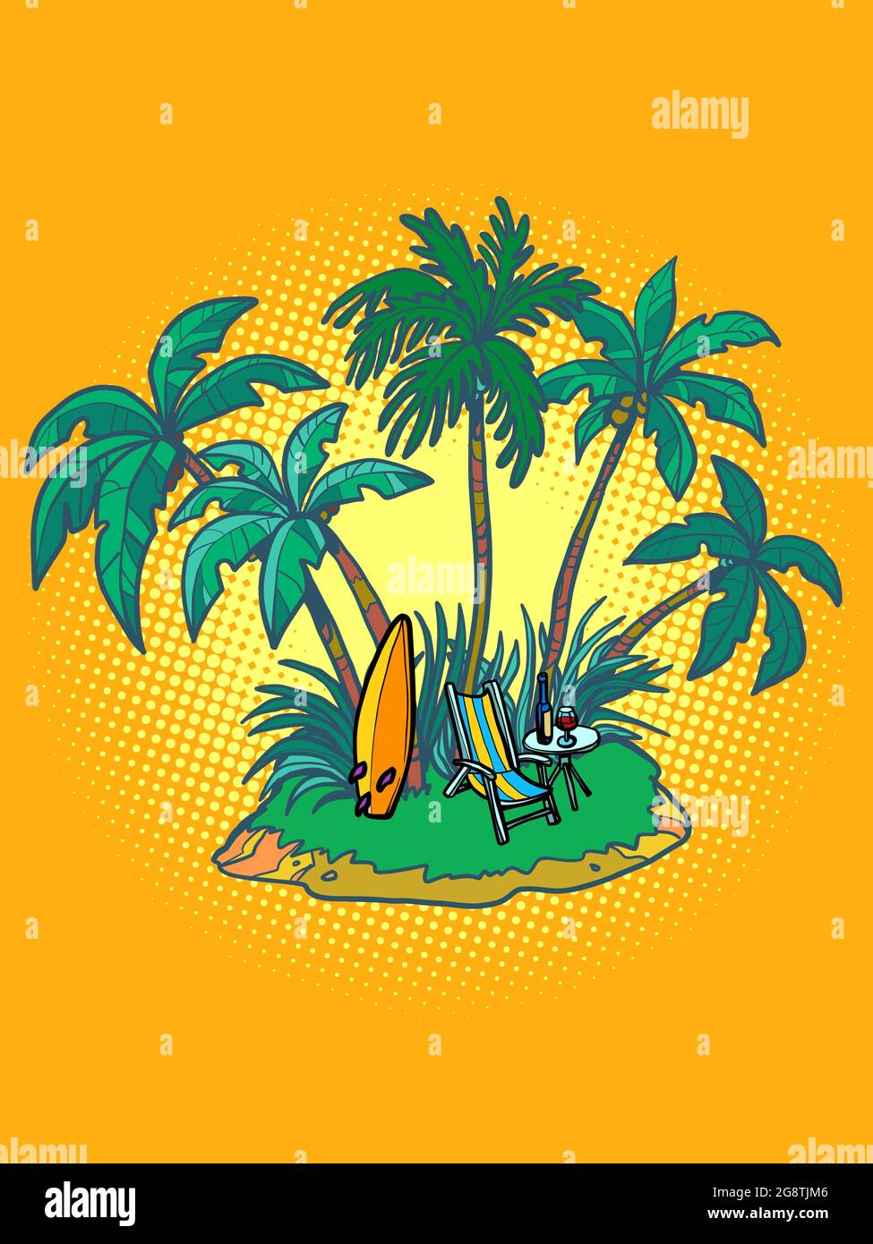 tropical island with an umbrella and a sun lounger Stock Vector