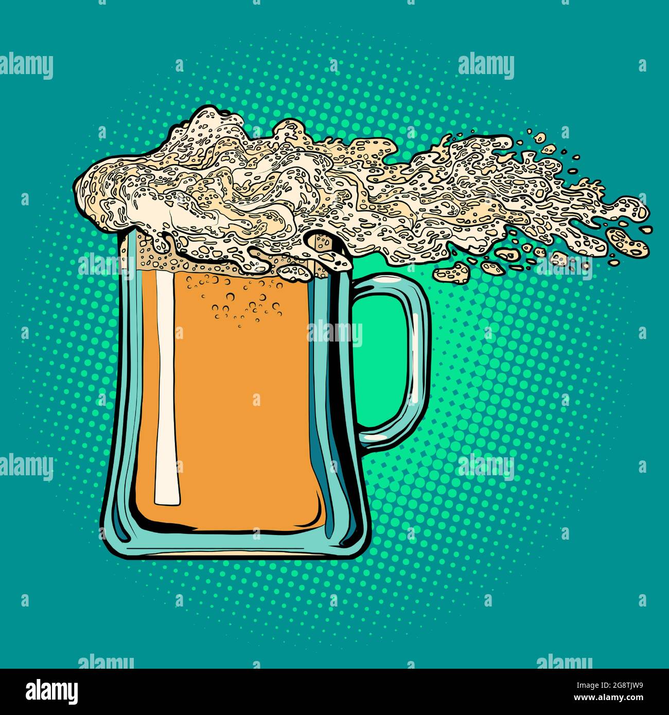 Foam is like a wave on a beer glass mug. Pub or restaurant Stock Vector