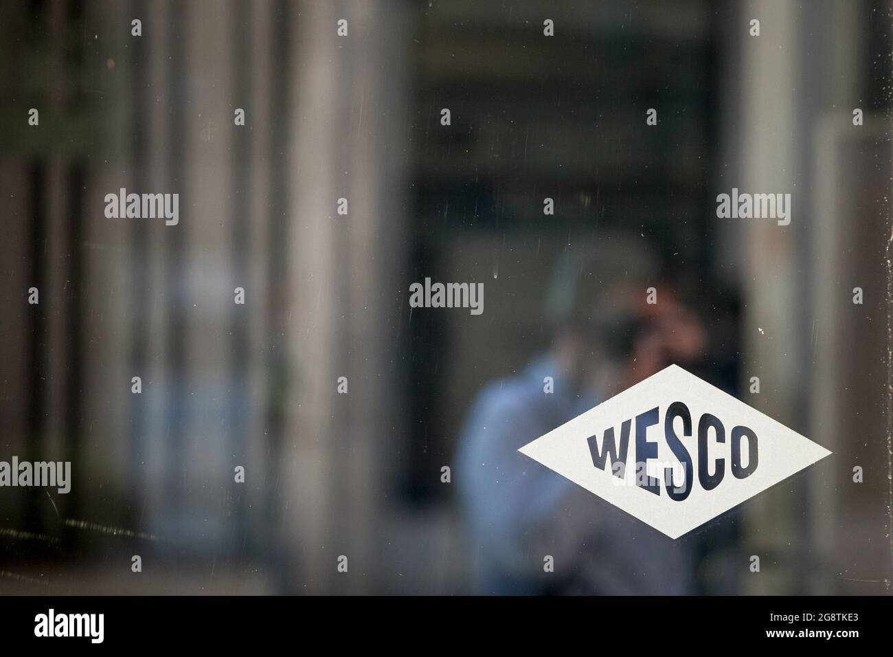 Picture of a sign with the logo of Wesco Systems on their local retailer in Belgrade, Serbia. Wesco is a german producer and reseller of bins and garb Stock Photo