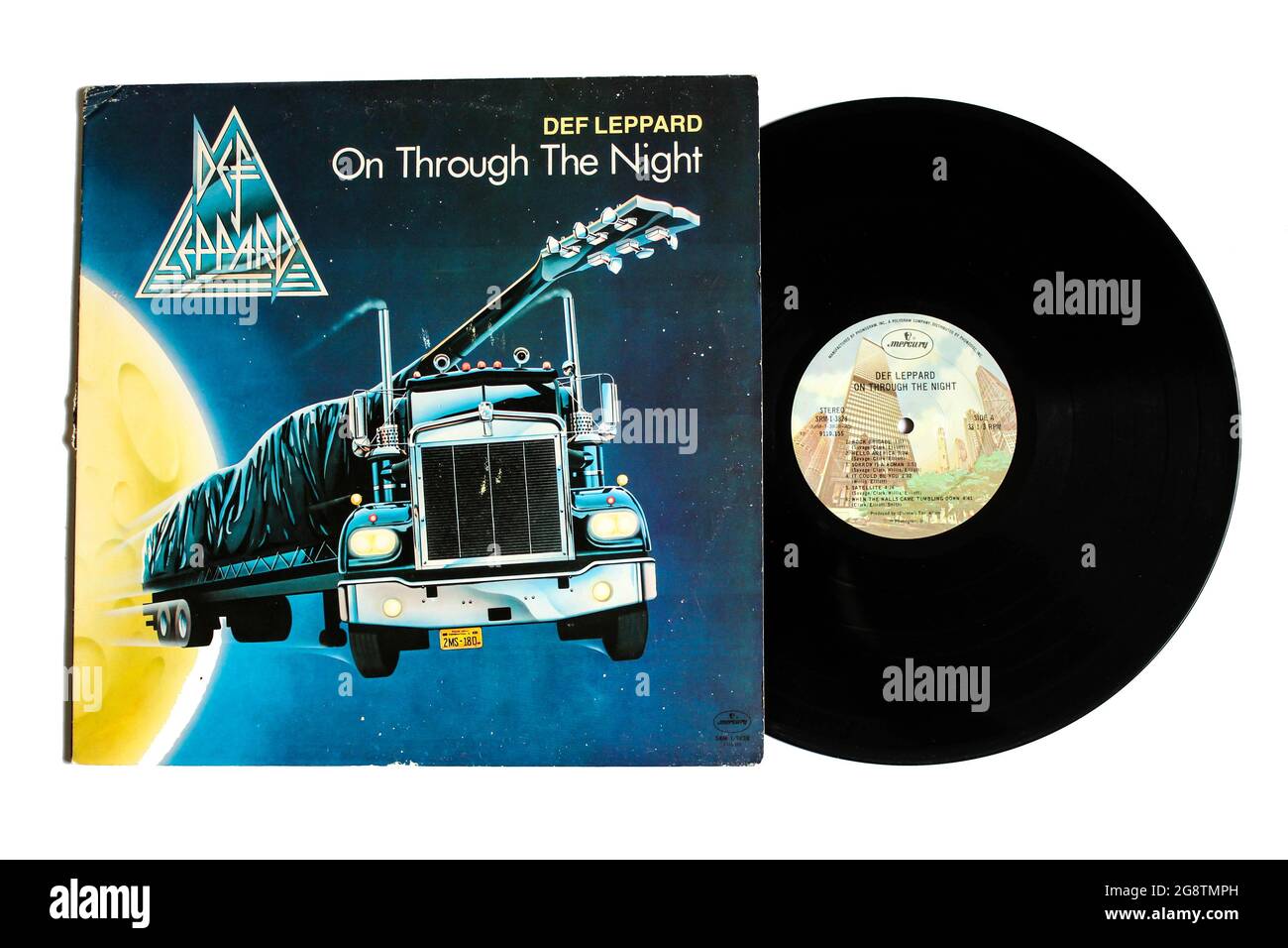 Heavy metal band, Def Leppard music album on vinyl record LP disc. Titled: On Through the Night album cover Stock Photo