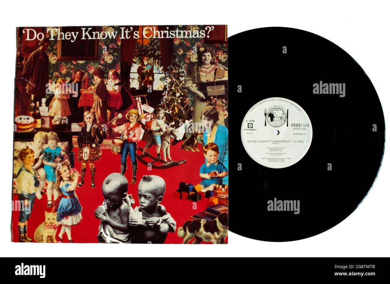 Do They Know It's Christmas? is a song written in 1984 to reports about famine in Ethiopia by Band Aid, supergroup music album on vinyl record LP disc Stock Photo