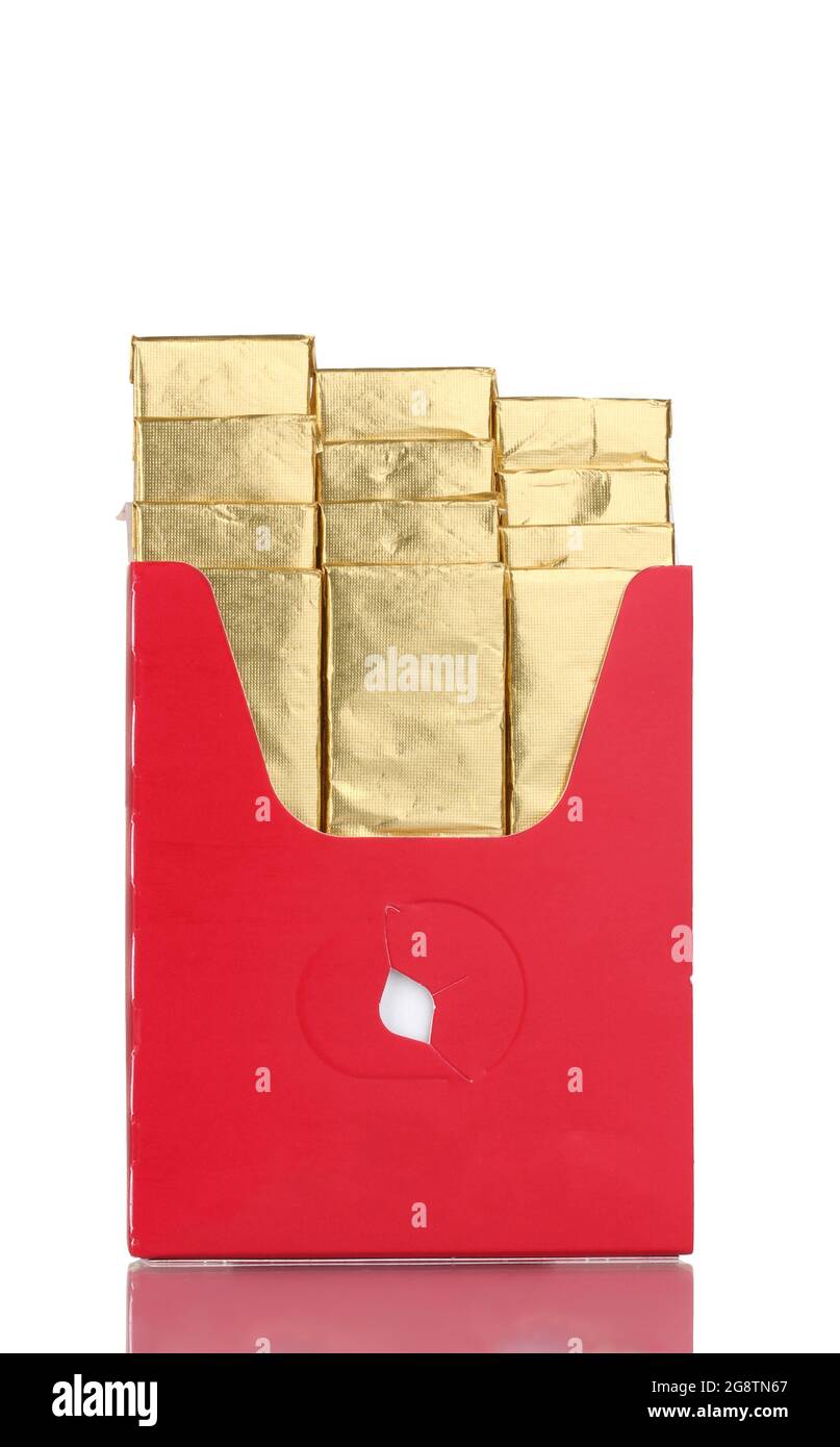 single chewing gum wrapped in standard red packaging isolated on white