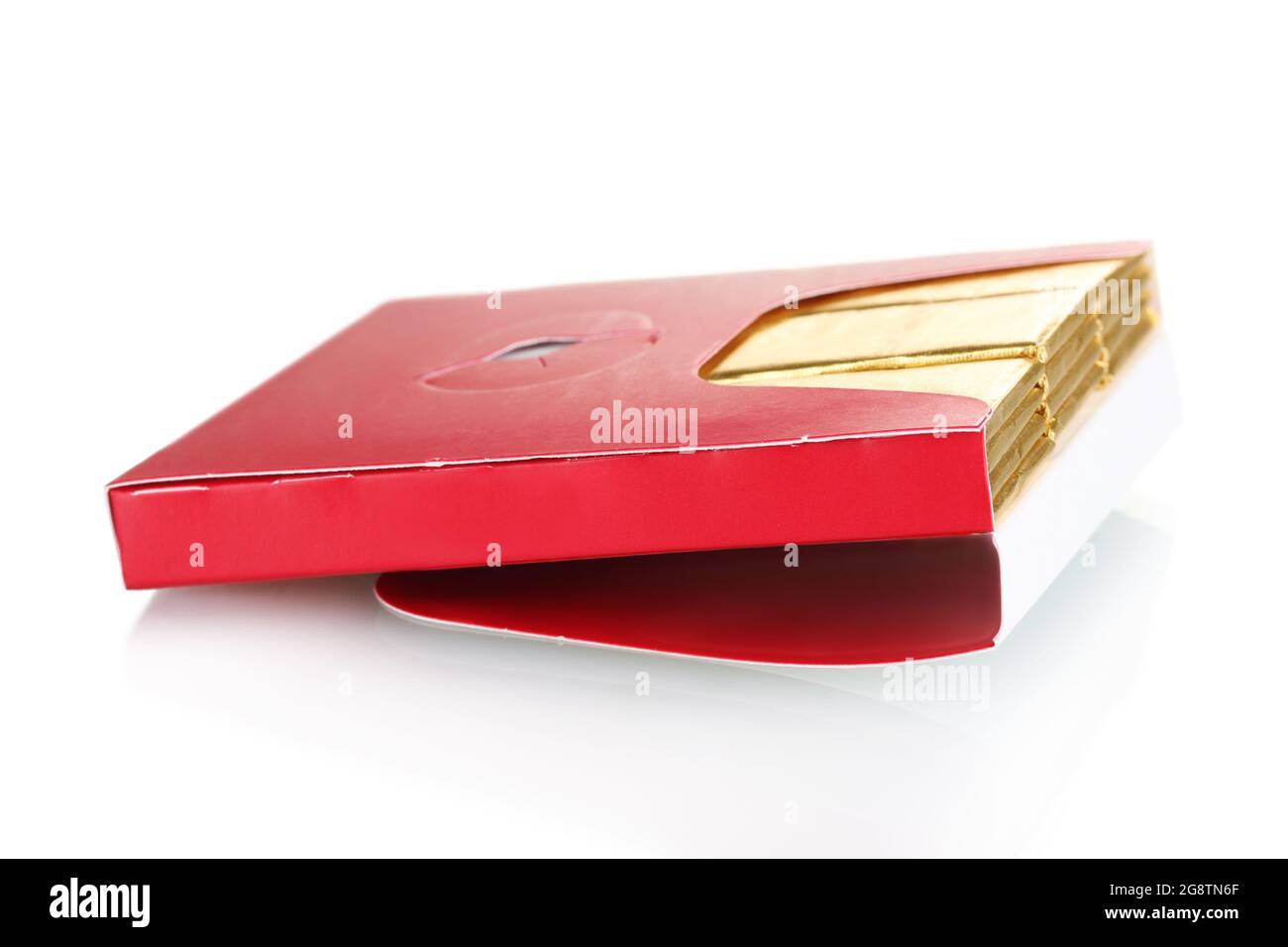 single chewing gum wrapped in standard red packaging isolated on white