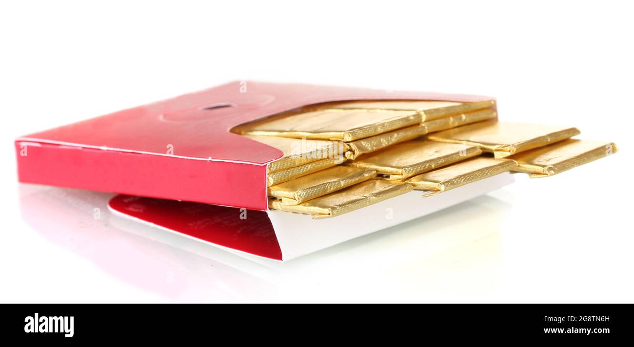 single chewing gum wrapped in standard red packaging isolated on white