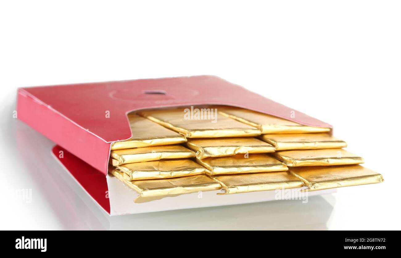 single chewing gum wrapped in standard red packaging isolated on white