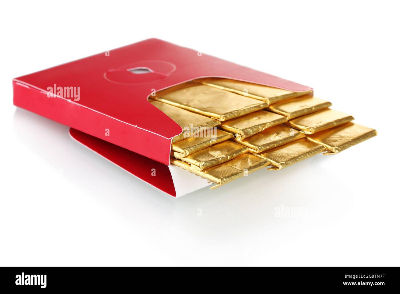 single chewing gum wrapped in standard red packaging isolated on white