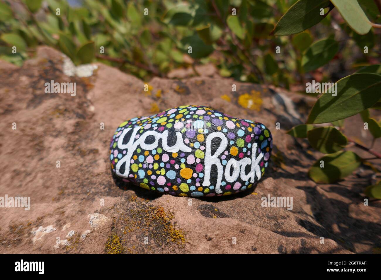 Kindness rock with painted you rock message on large rock Stock Photo