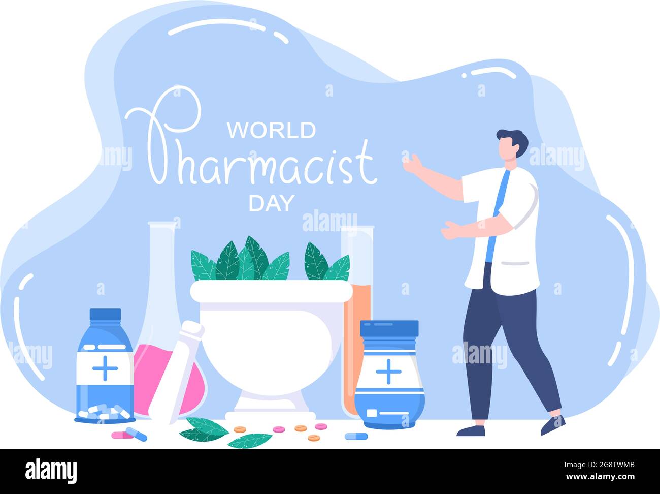 World Pharmacists Day Which Is Held on September 25th. Doctor, Medicine and Pills Concept. For Background, Banner or Poster Landing Page Illustration Stock Vector