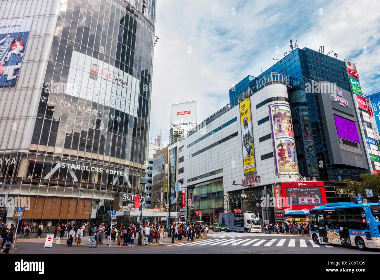 Tokyo, Japan, Shibuya crossing and city centre skyscrapers Stock Photo