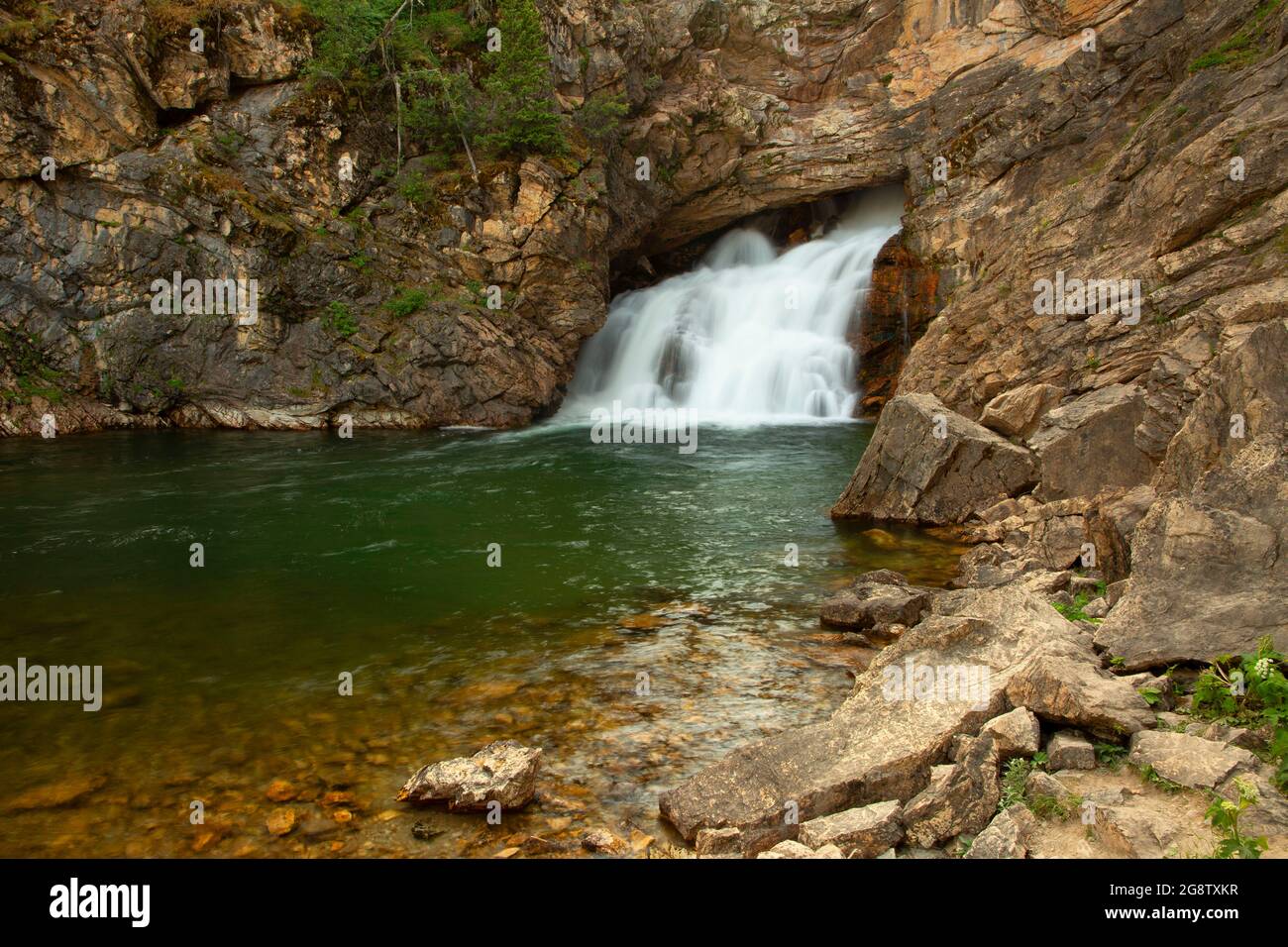 Running Eagle Falls, Glacier National Park, Montana Stock Photo