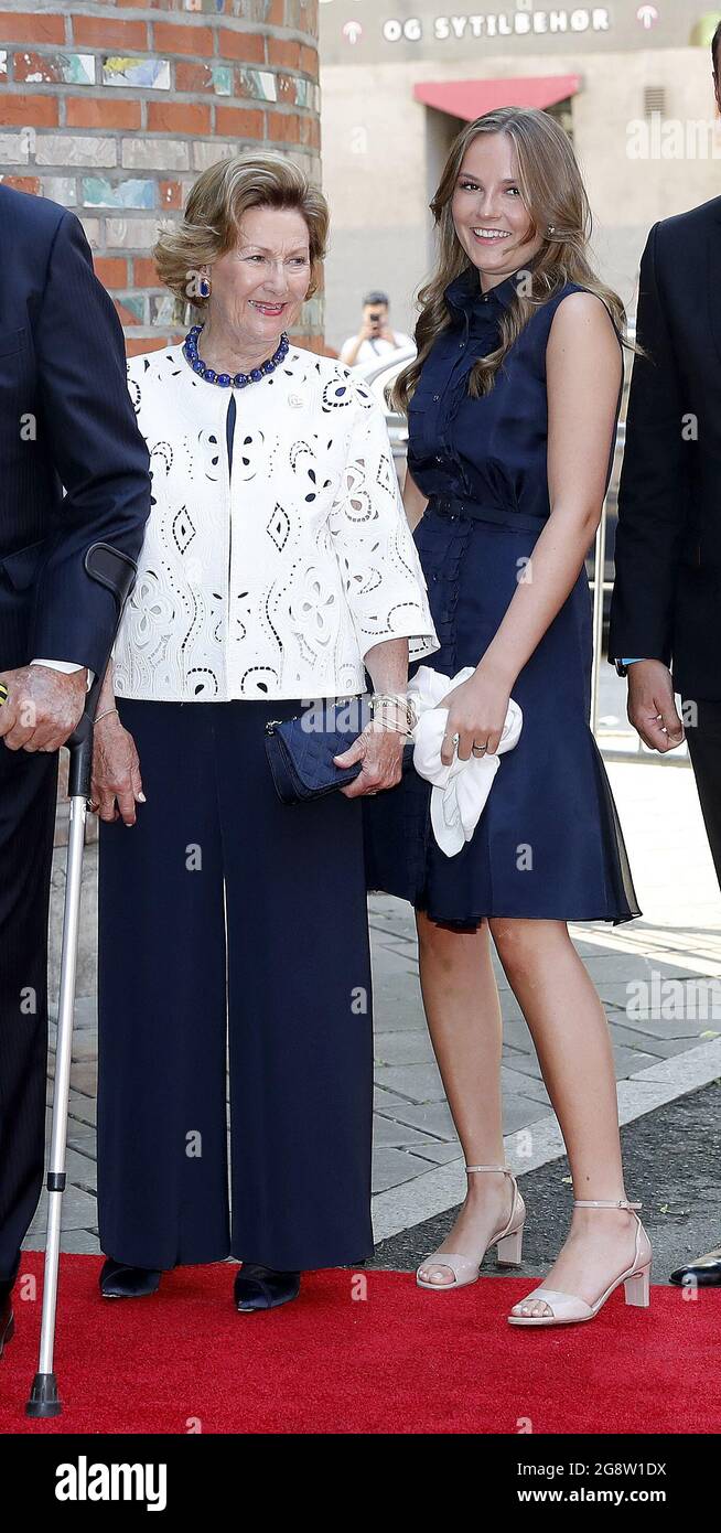 Oslo, Norway. 22nd July, 2021. Queen Sonja and Princess Ingrid Alexandra of Norway attend the national memorial ceremony 10 years after Utoya terror attack on 22 July 2011. Oslo, Norway, July 22, 2021. Photo by Marius Gulliksrud/Stella Pictures/ABACAPRESS.COM Credit: Abaca Press/Alamy Live News Stock Photo