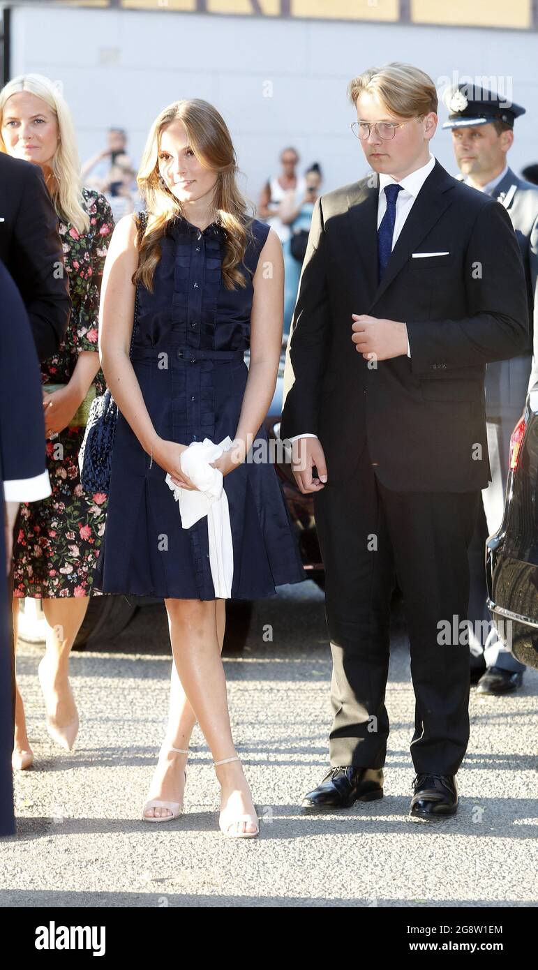 Oslo, Norway. 22nd July, 2021. Princess Ingrid Alexandra and Prince Sverre Magnus of Norway attend the national memorial ceremony 10 years after Utoya terror attack on 22 July 2011. Oslo, Norway, July 22, 2021. Photo by Marius Gulliksrud/Stella Pictures/ABACAPRESS.COM Credit: Abaca Press/Alamy Live News Stock Photo
