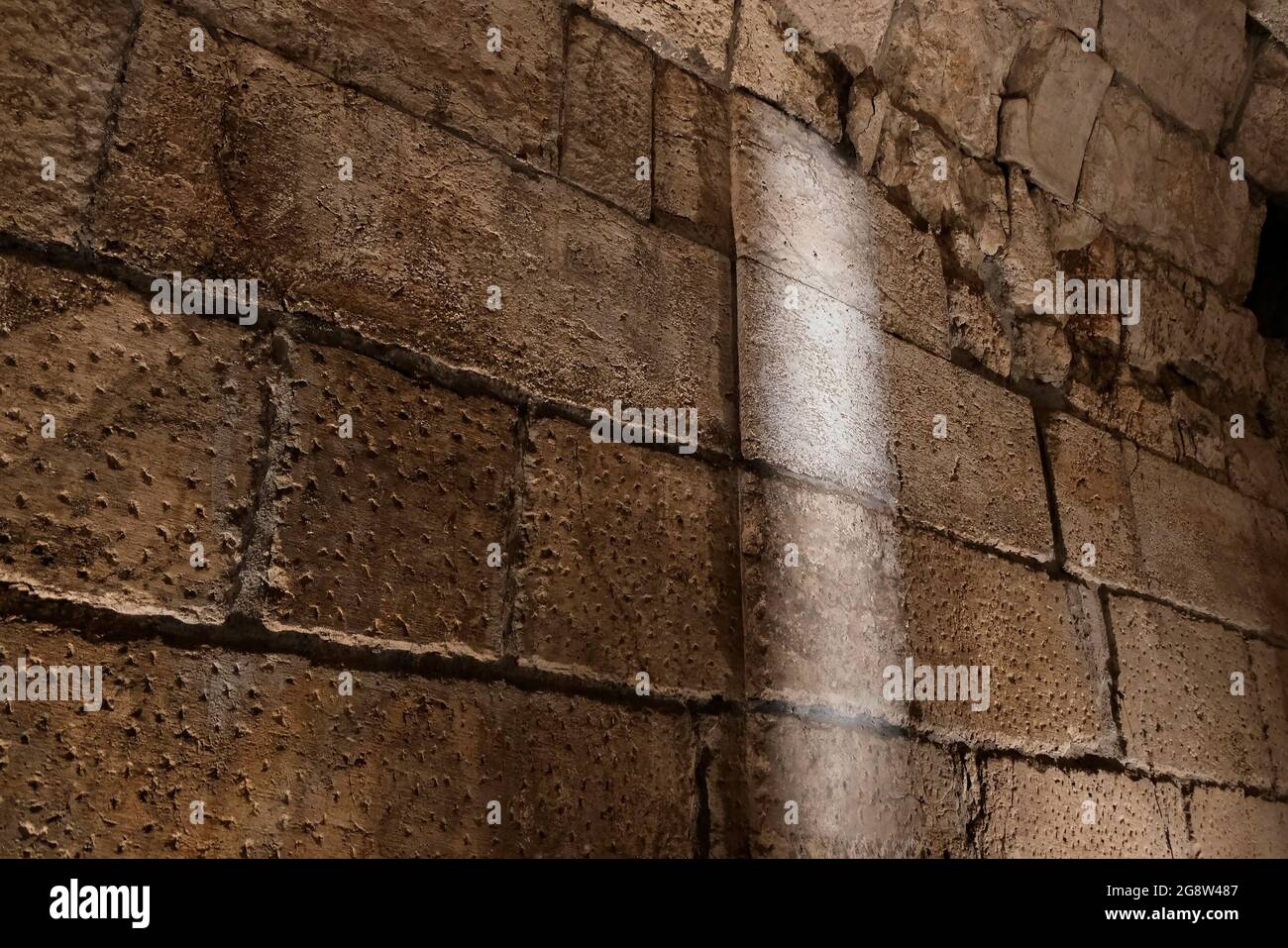 Pillars sticking out of the wall inside a Second Temple period (516 BC
