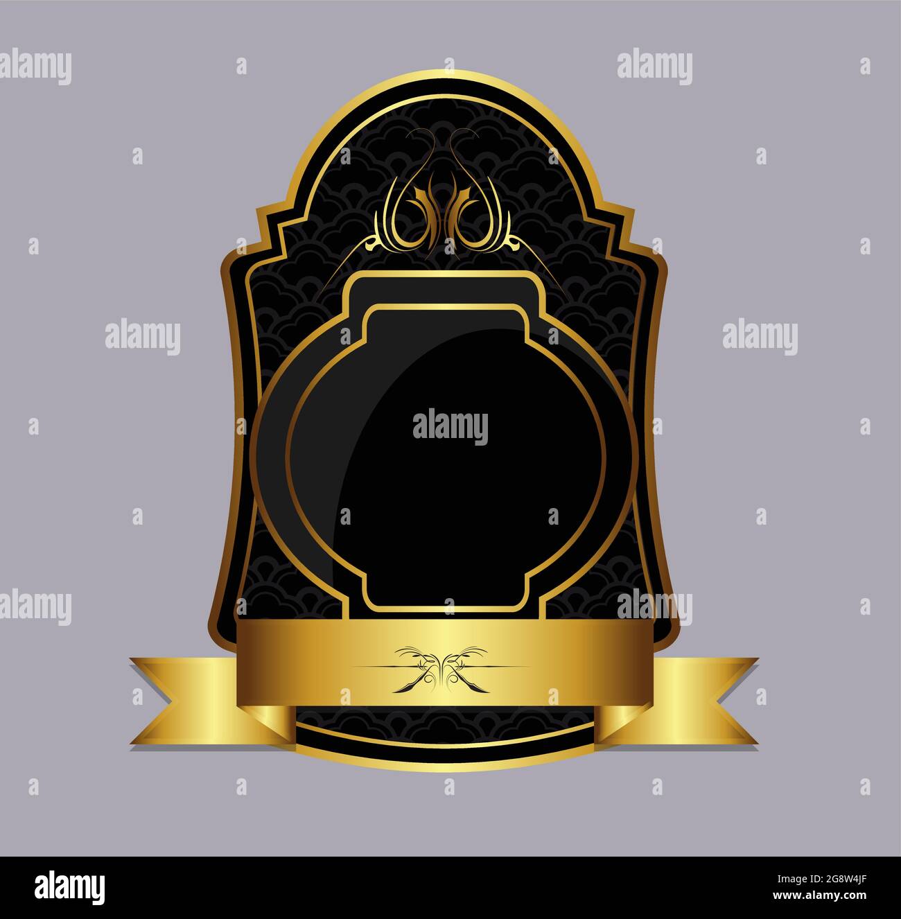 Gold elegant vintage shield label design template with copyspace Stock Vector