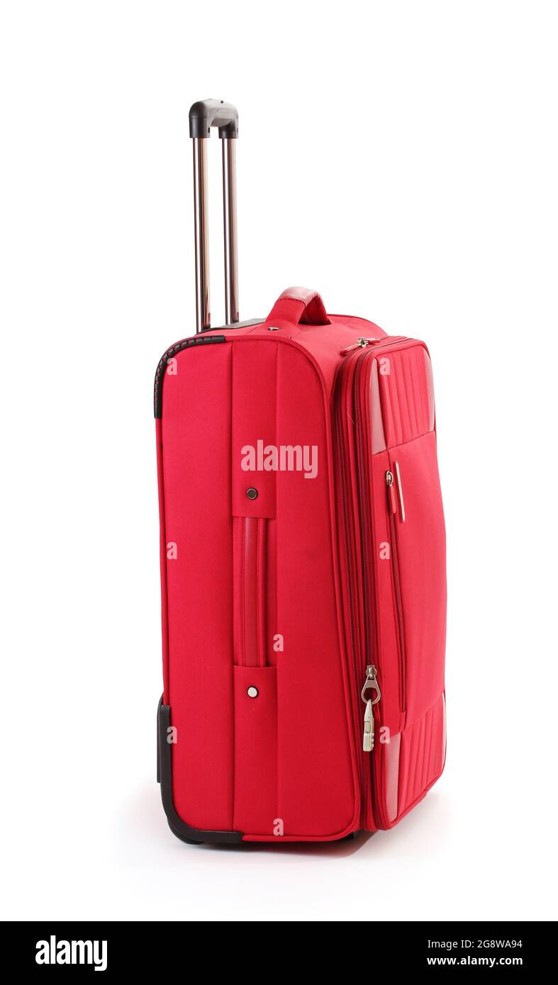Red suitcase isolated on a white Stock Photo - Alamy