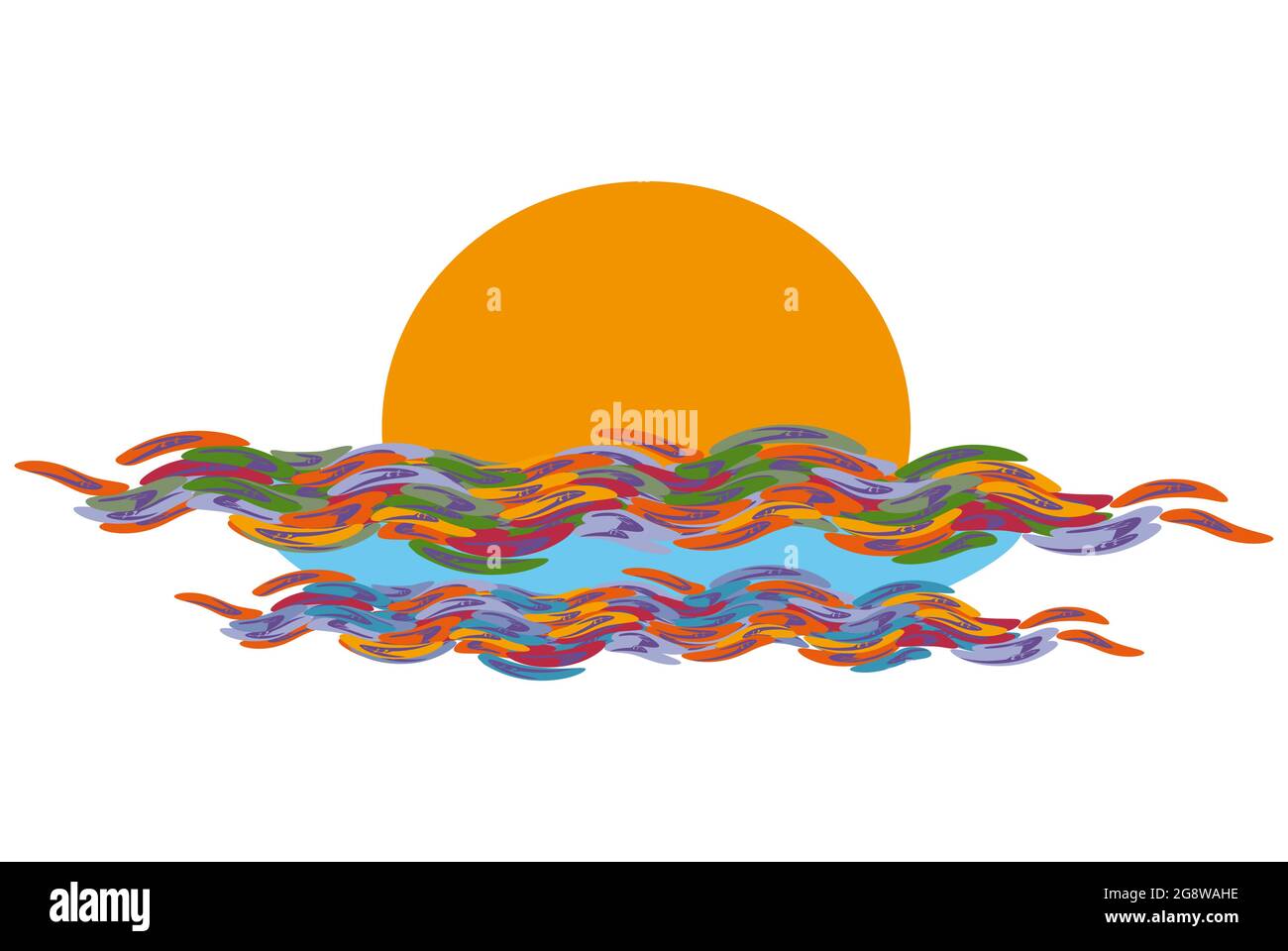 Orange sun and rainbow wave on a white background. Vector illustration Stock Vector