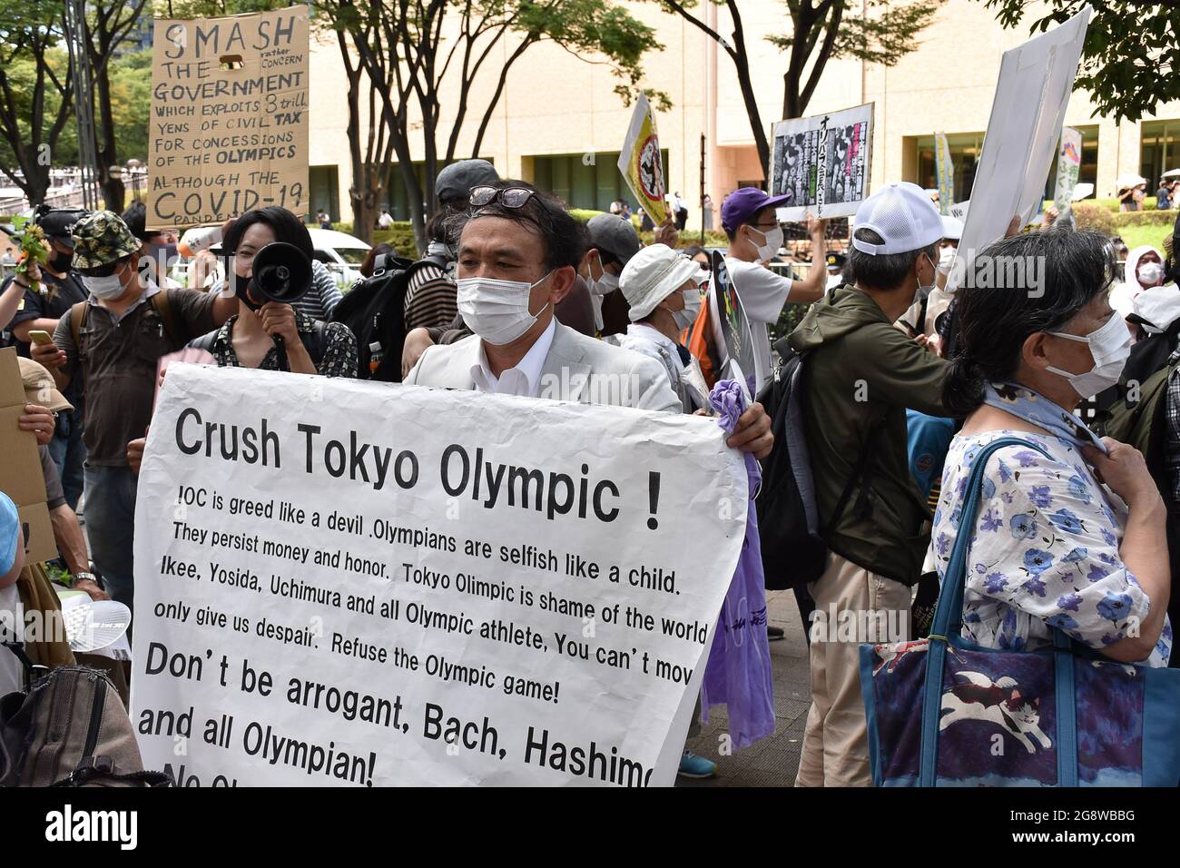Tokyo Japan July 23 21 Anti Olympics Activists Rally Outside The Tokyo Metropolitan Government Building Tokyo Was To Host The Summer Olympic Games On July 24 August 9 Earlier Postponed For Tokyo Japan July 23 21 Anti Olympics Activists Rally Outside The Tokyo Metropolitan Government Building Tokyo Was To Host The Summer Olympic Games On July 24 August 9 Earlier Postponed For