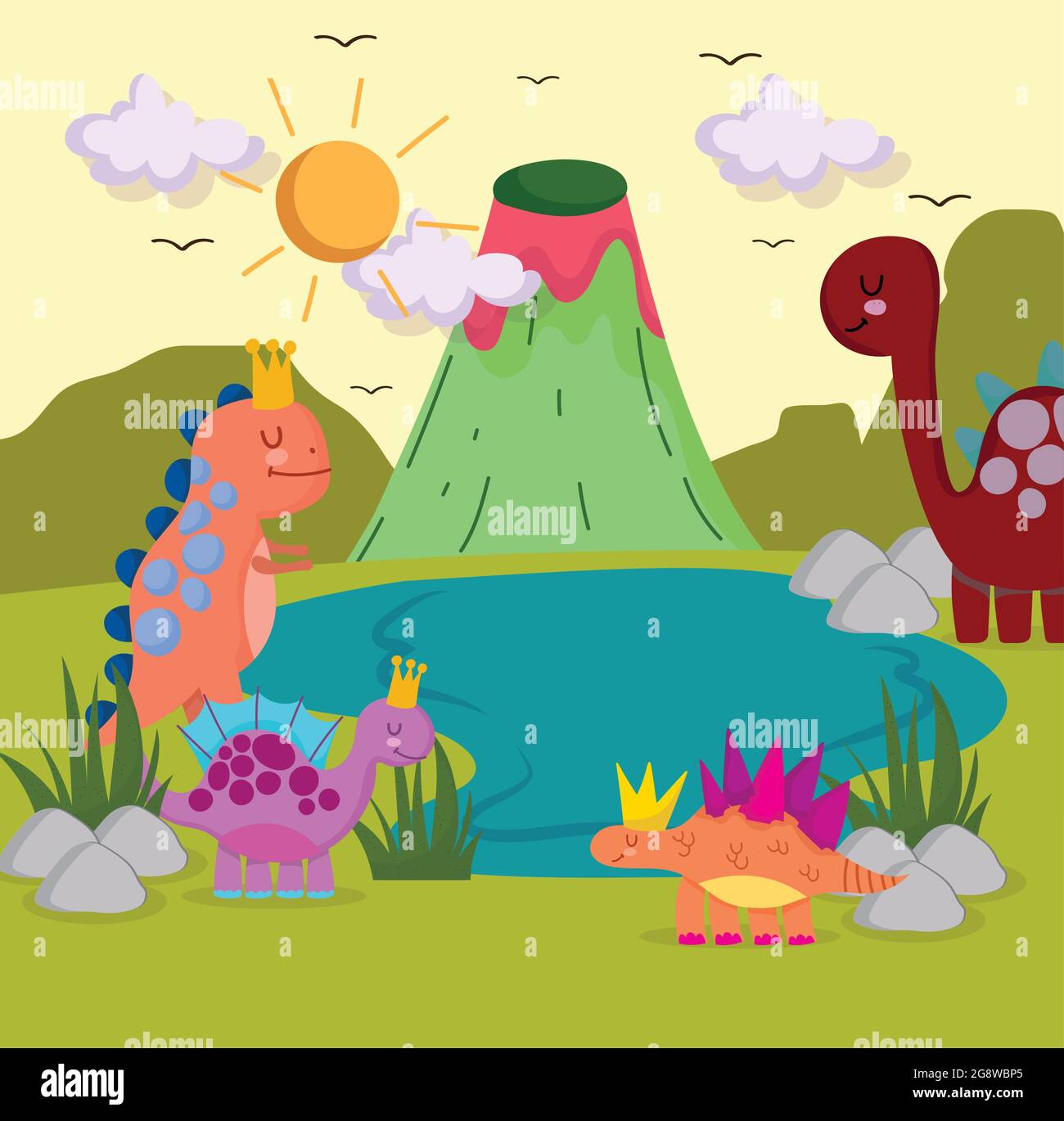 cute dinosaurs nature scene Stock Vector Image & Art - Alamy