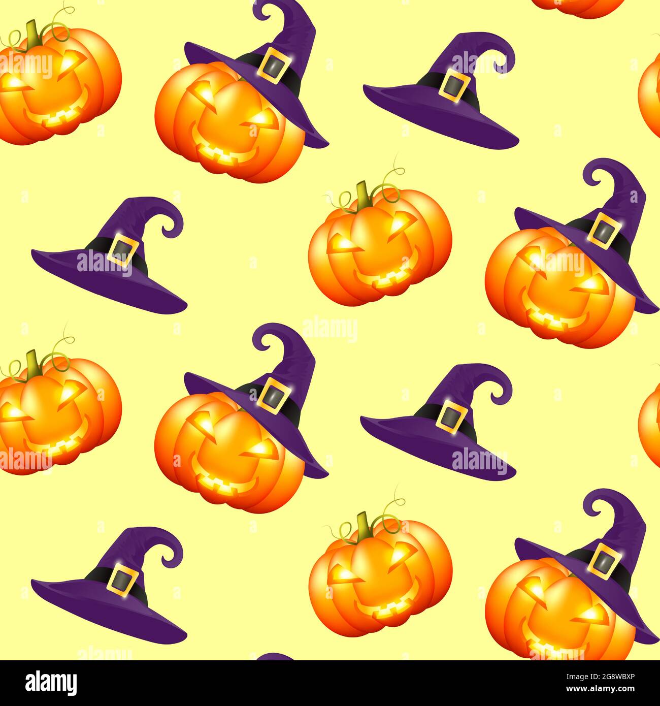 Pumpkin seamless pattern, great for Halloween designs, wallpapers, textiles, wrapping paper. Seamless pattern halloween pumpkins on yellow background Stock Vector