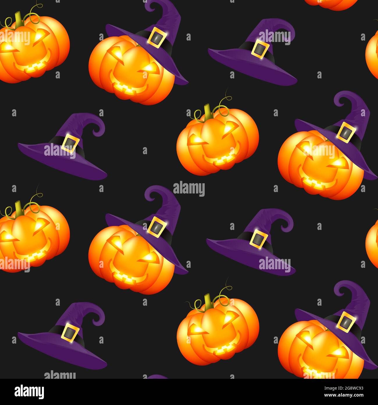 Seamless pattern Halloween pumpkins on dark background.Seamless pattern Halloween pumpkins. Design wrapping paper, wallpaper. Cartoon style. Vector Stock Vector