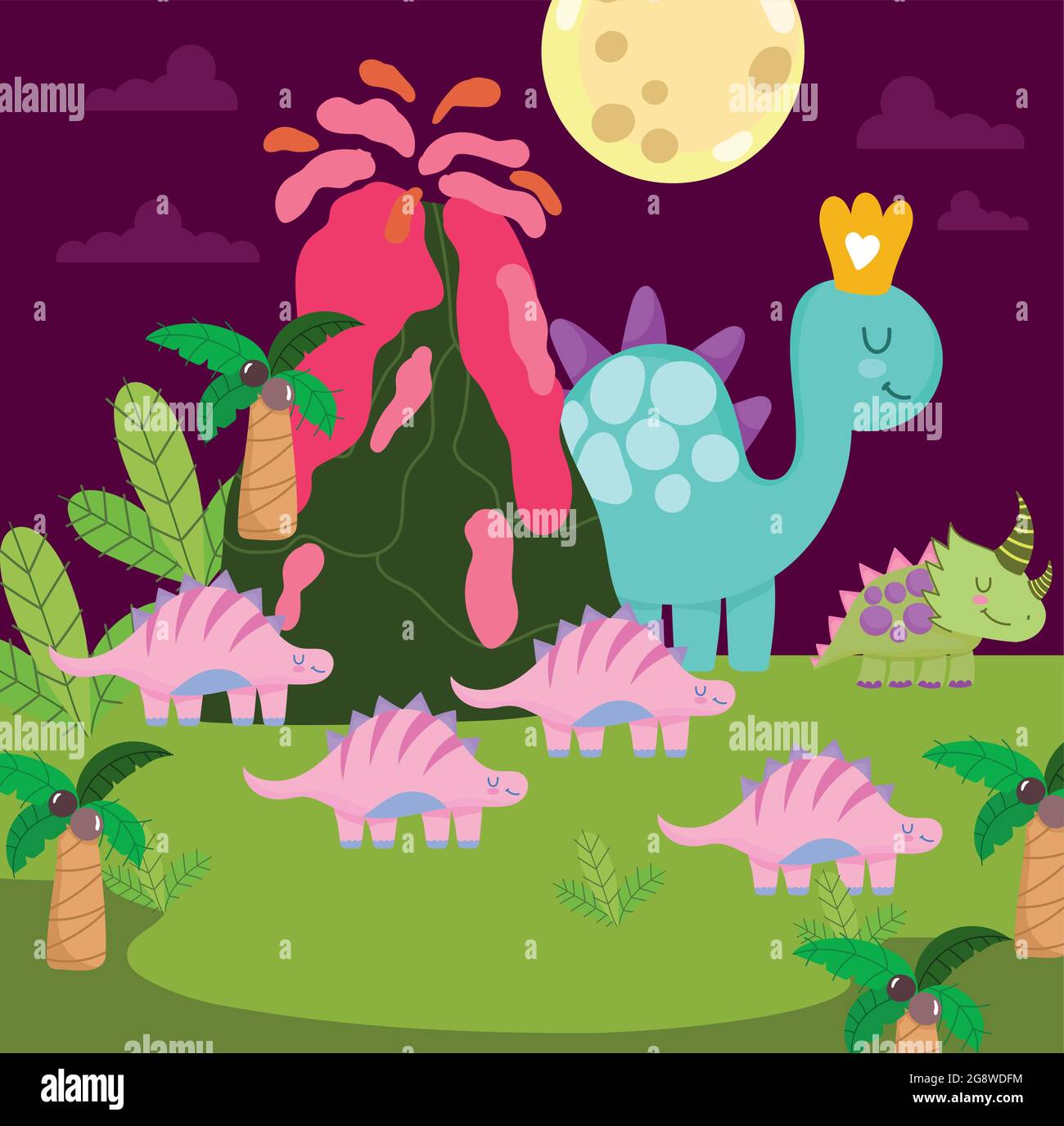 cute dinosaurs in prehistoric scene Stock Vector